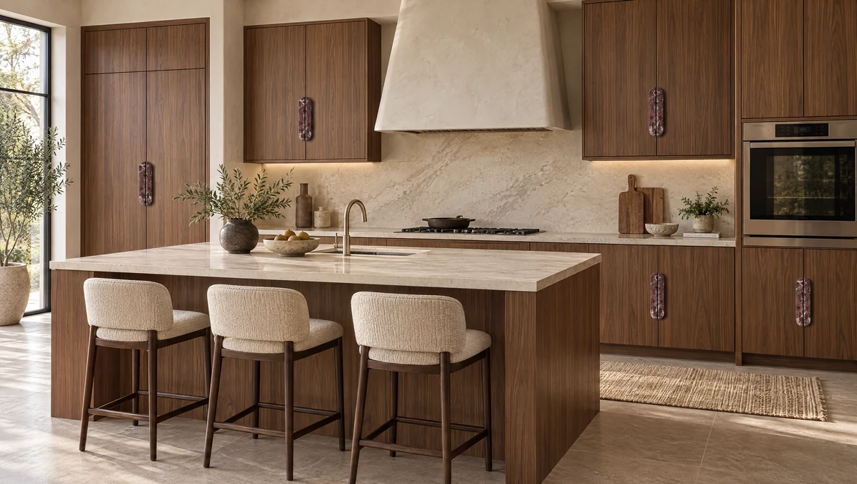 Architectural kitchen scene with Green Onyx split handle