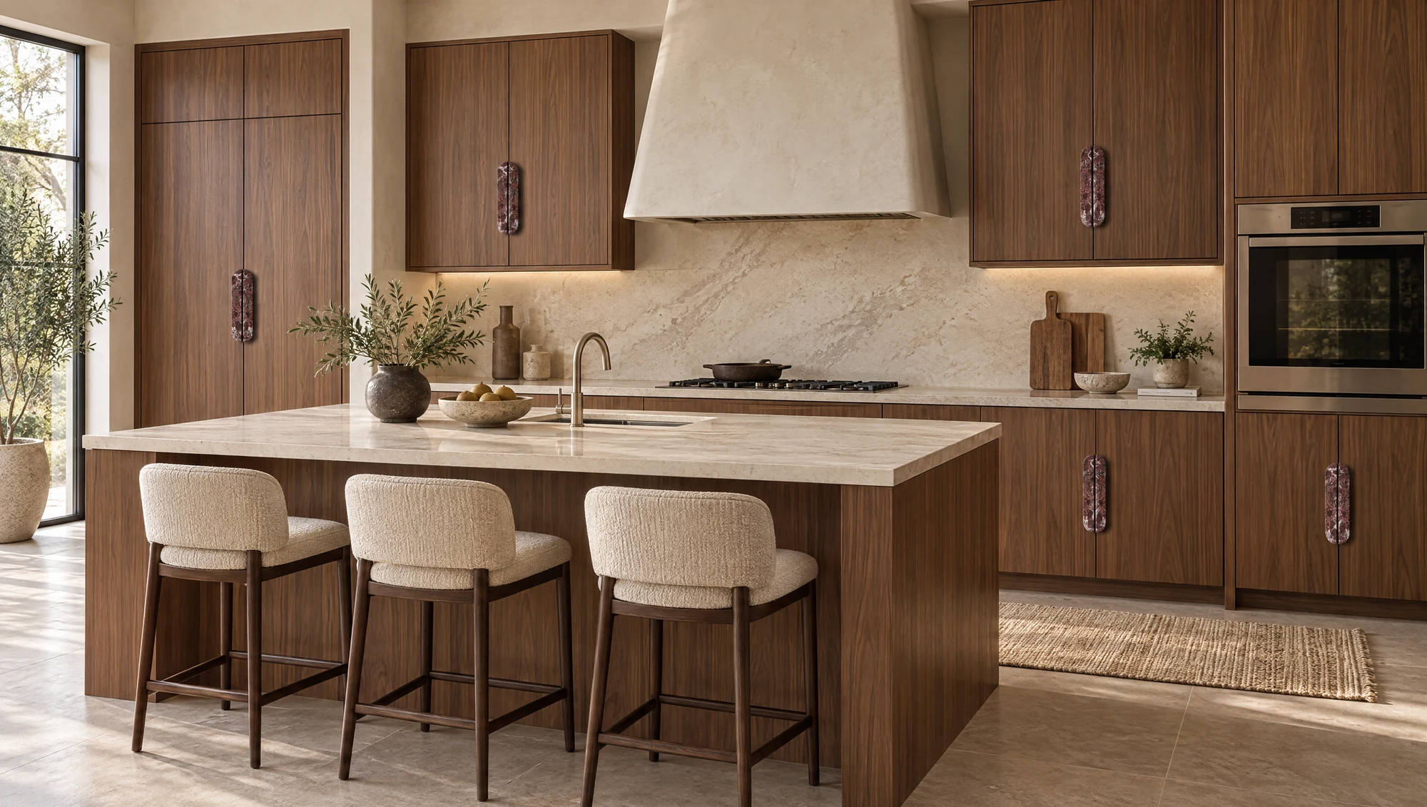 Architectural kitchen scene with Green Onyx split handle